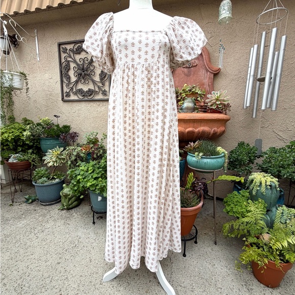 NWOT Rylee + Cru Oceane Lexi Apricot Motif Puff Sleeve Cottagecore Maxi Dress - Picture 8 of 15